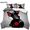 Zestaw poszewek na kołdrę dla psa Buldogi francuskie Zestaw pościeli dla dzieci nastolatek rozmiar podwójny czarny muzyka szczeniak piesek zwierzę poliester poszewka na kołdrę