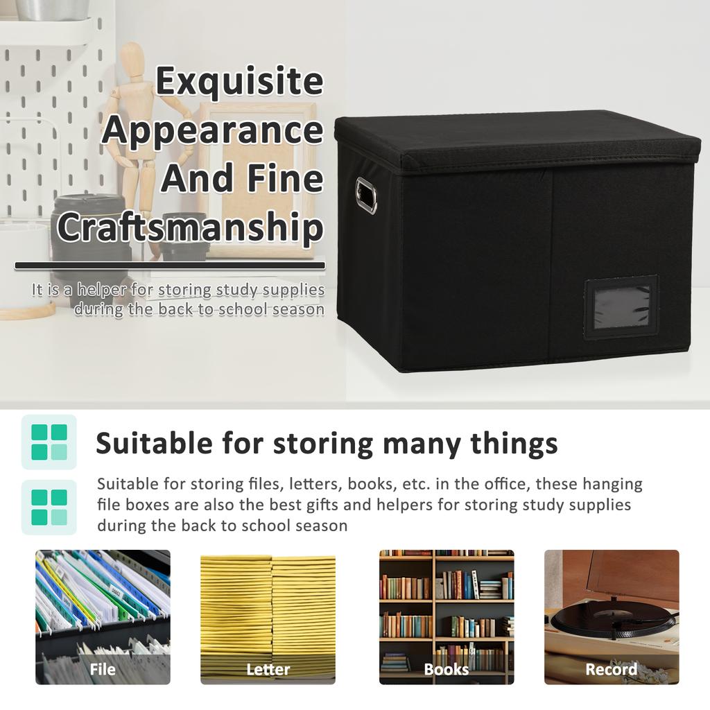 Foldable Hanging File Filing Box with Label Slot Fabric File Folder Organizer Box Portable Vinyl File Organizer Box with Lid