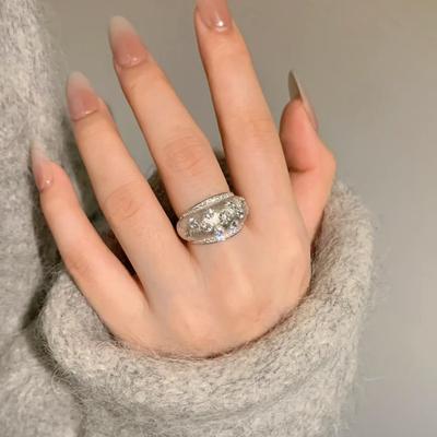 Anelli retro scintillanti con intarsi di diamanti e cielo stellato spazzolato per donne Gioielli squisiti in stile corte anello di fidanzamento regalo