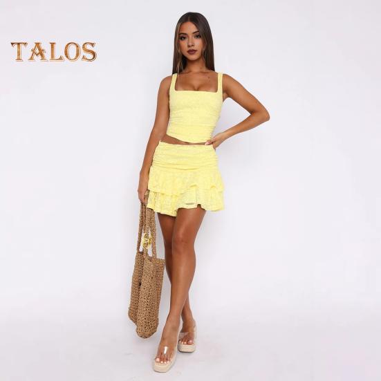 Spitzen-Minirock, sexy Rüschensaum, niedrige Taille, plissierter, fließender kurzer Rock, einfarbig, mehrlagiger Kuchenrock, für den Alltag