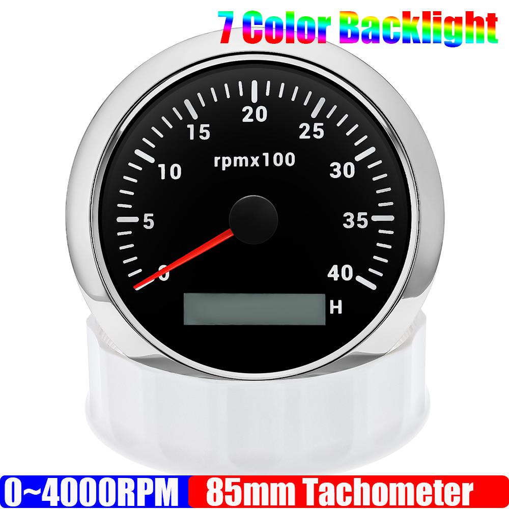 3000~7000 RPM 85MM Tachometer with 7 Color Light for Auto Boat Yacht Waterproof Gauge Counter Digital Hourmeter 12V 24V