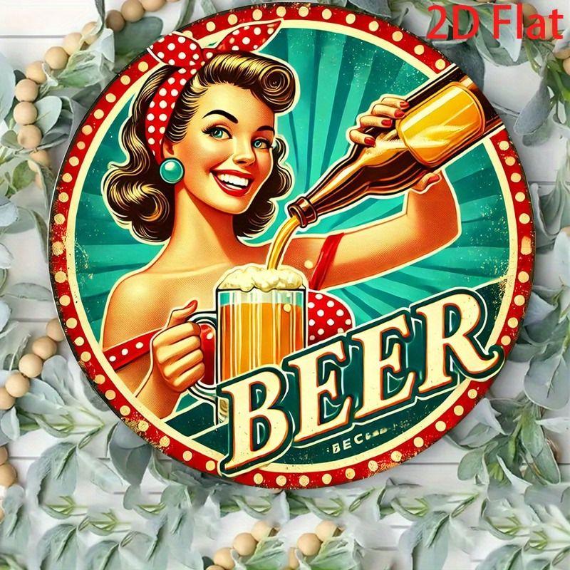 Retro Girl Tin Metal Logo Round Painting for Bar Restaurant