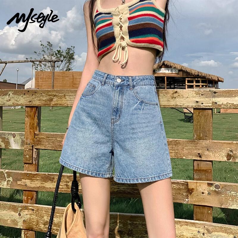 MJ STYLE Women s A-Line High-Waist Denim Shorts M