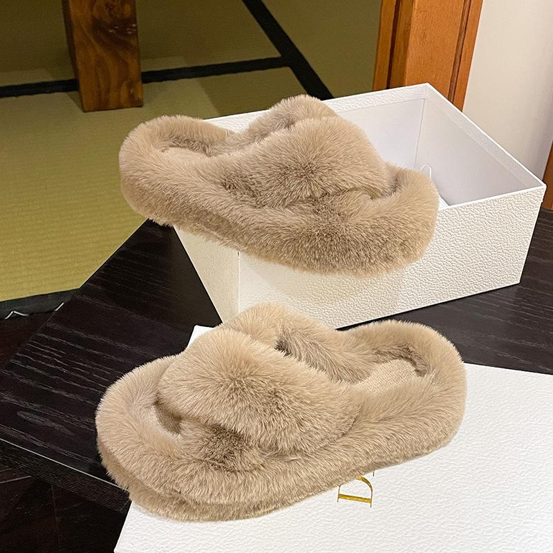 Premium Thick-soled Fluffy Slippers Women Spring and Summer Wear Fashion Internet Celebrity Fluffy Slippers Heightening Cotton Slippers Autu