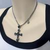 Y2K Gothic Style Black Beaded Cross Necklace & Cool Girl Sweatshirt Accessory
