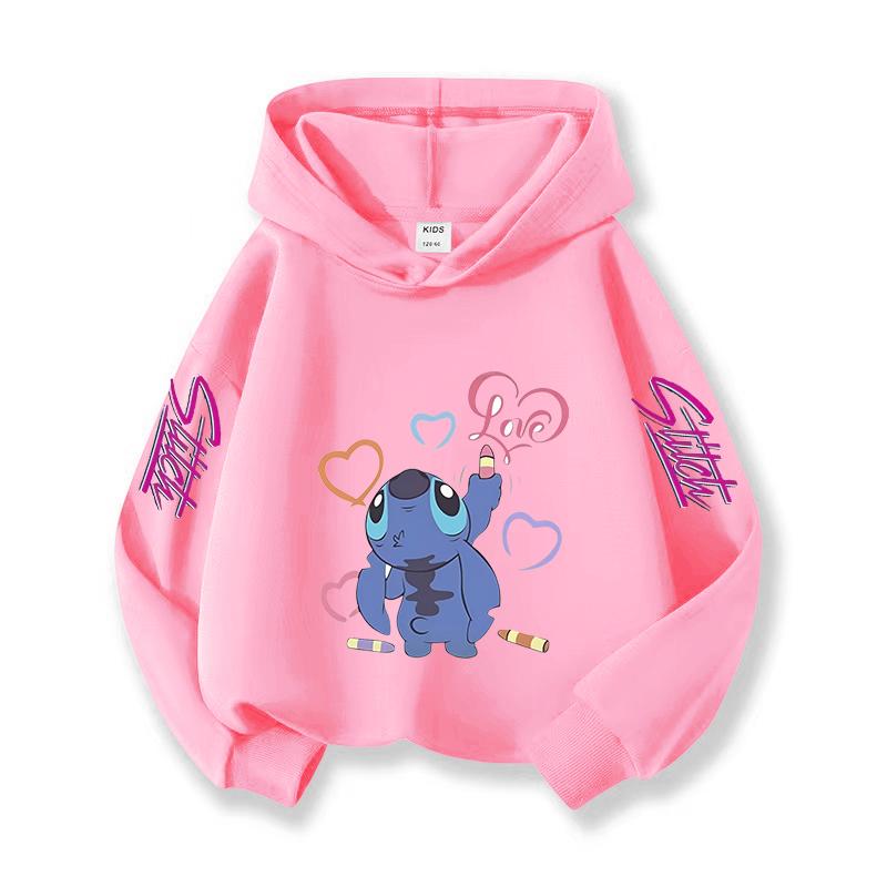 2025 New Christmas Gift Girls Hooded Sweatshirt Children's Pullover Cute Stitch Print Long Sleeved Soft Winter Top