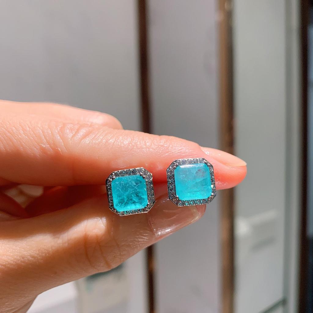 Zhuang Sheng Sheng Simulated Emerald Paraiba Earrings - European & American Style