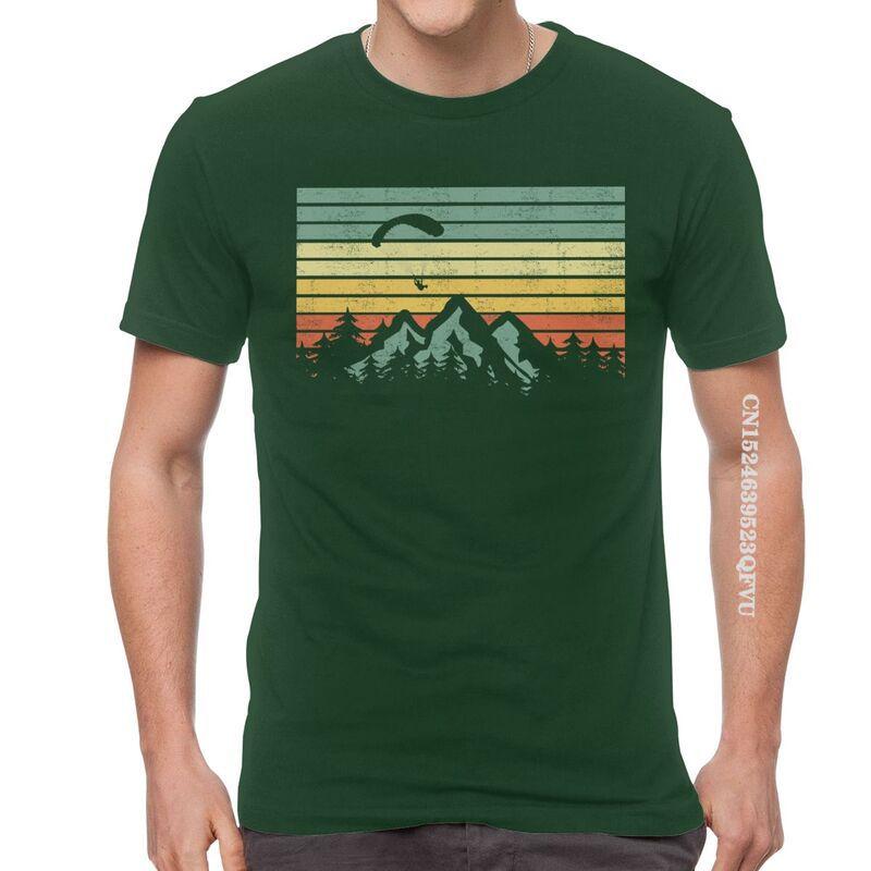 Herren Vintage Gleitschirmsegel Über Bergen T-Shirts EMO Männer Gleitschirmflieger Paramotor Liebhaber T-Shirt Baumwolle Übergroßes T-Shirt