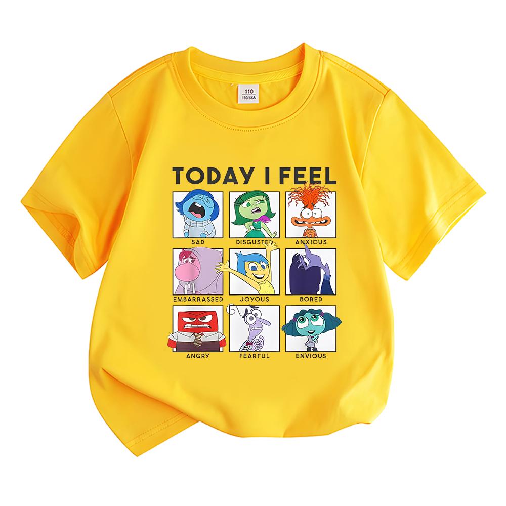 Oggi mi sento Inside Out 2 Magliette Bambini Pieni di Emozioni Salute Mentale Cotone Manica Corta per Ragazzi/Ragazze Cartoni Animati Anime Magliette