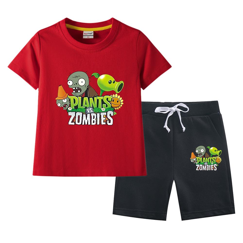 Plants Vs. Zombies Boys' Summer Set: Kids' Thin Short Sleeve T-shirt & Shorts Two-Piece Set