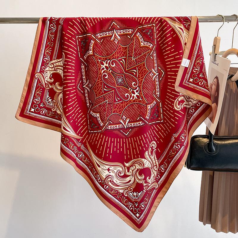 New Fashion 90X90cm Hair Shawl Scarf  Design Twill Silk Square Foulard Female Summer Sunscreen Wrap Bandana Hijab Accessores