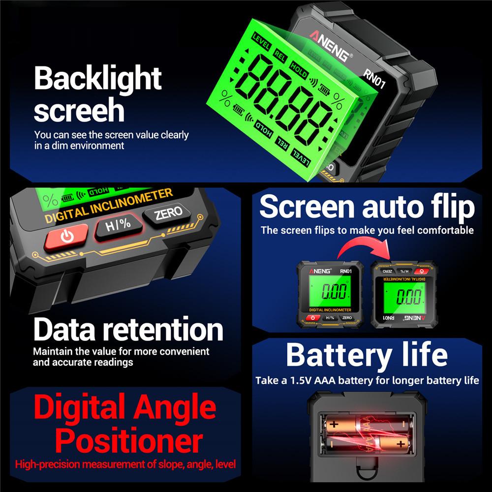 360 Degree Protractor RN01 Digital Angle Gauge Goniometer Four-sided Strong Magnetic Protractor Tester Measuring Tools