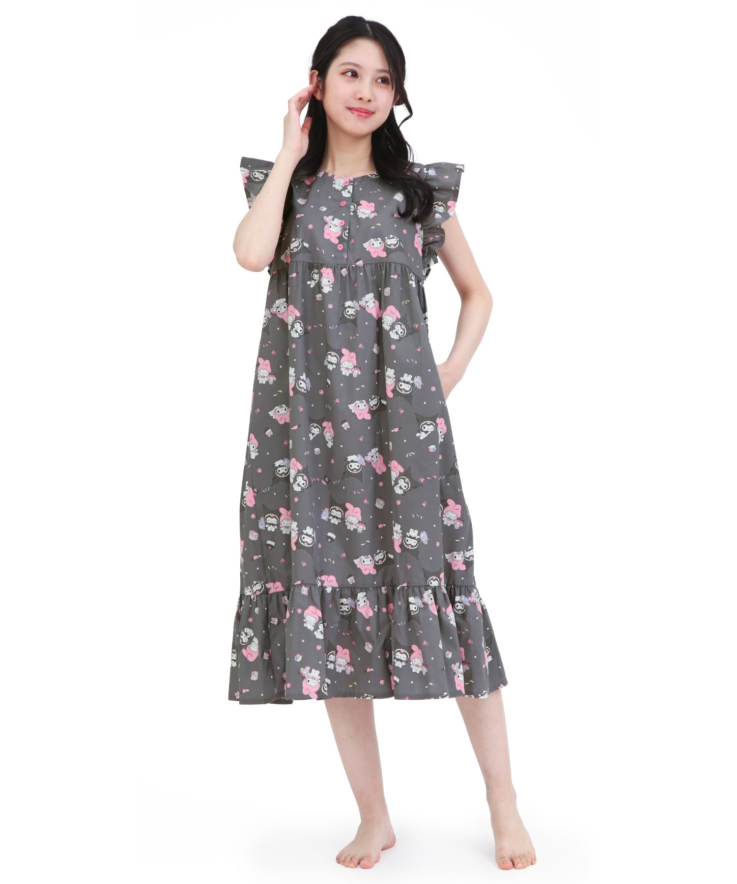 

SAZAC Платье-ангел My Melody x Kuromi из хлопка, 100% поплин, женская ночная рубашка/домашняя одежда (Черный/M-L/SAN1948) чёрный