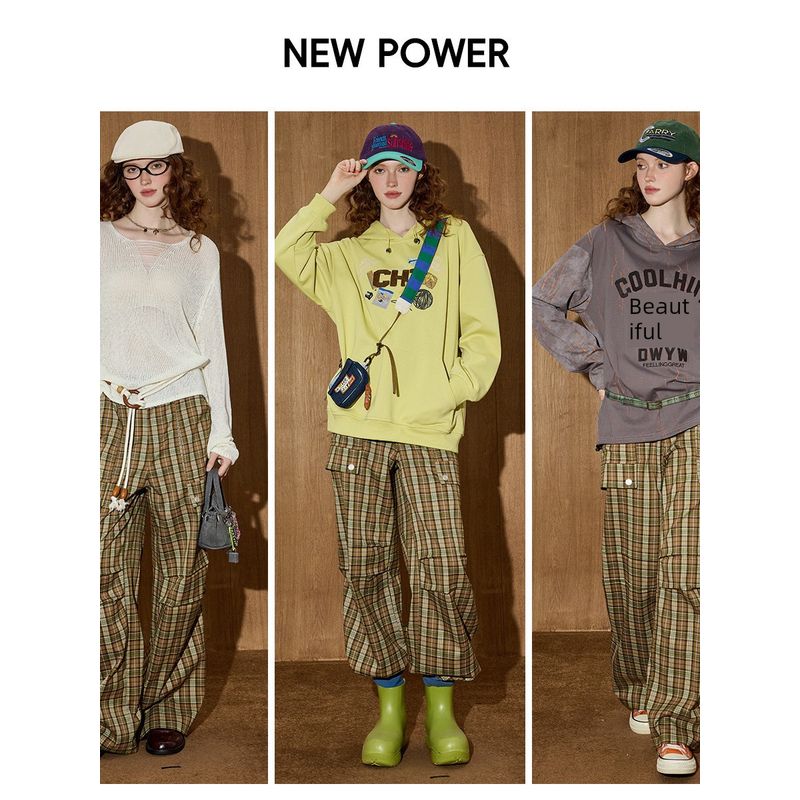 Coolhut American Retro Plaid Workwear Loose Autumn and Winter New Women's Fashion Plaid Straight Casual Pants