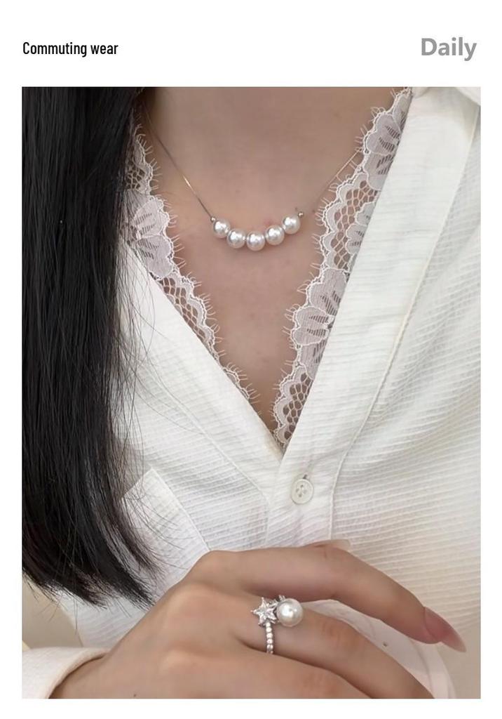 Zhuji Freshwater Pearl Necklace - Adjustable 5-Bead High-Luster Pendant, Comparable to Akoya