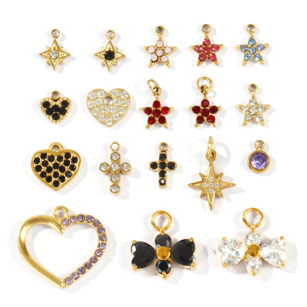 1 Piece Mini Flower Heart Star 304 Stainless Steel Charms Multicolor Cubic Zirconia 18K Gold Plated Pendant DIY Necklace Making