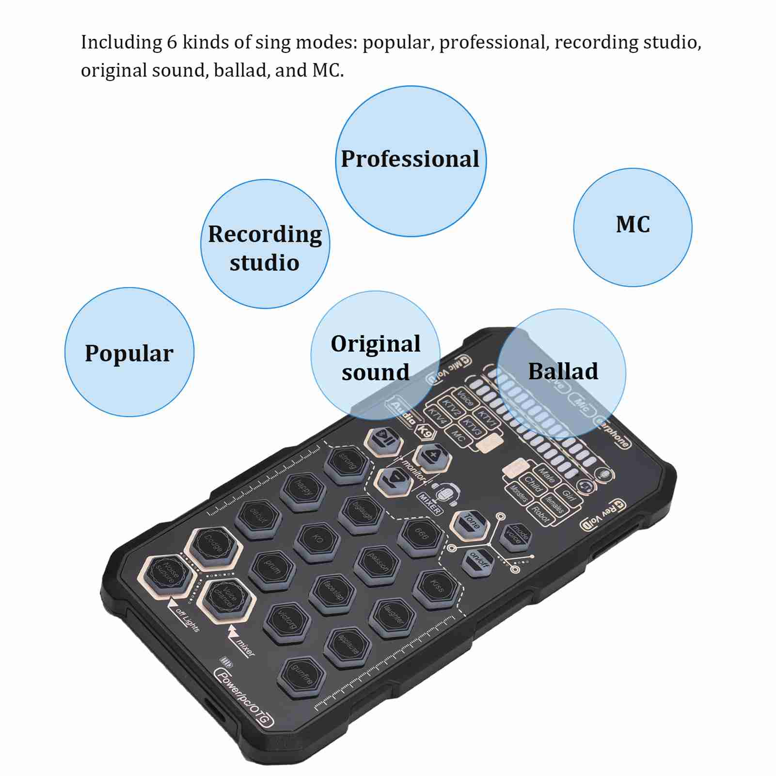 

Звуковая карта компактного размера 6 различных режимов звука Звуковая карта для живого звука для прослушивания музыки пения записи чёрный