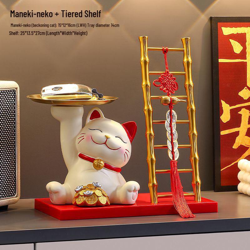 Fortune Cat Key Holder Ornament for Entryway & Living Room