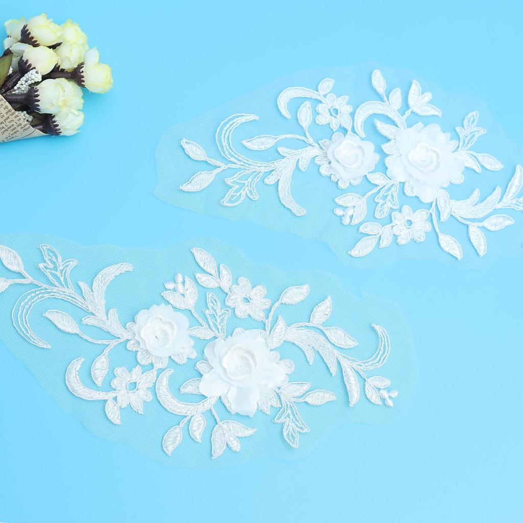 Off-White Car Bone Pair Flower Three-Dimensional Flower Lace Applique Accessories Embroidery Embroidery Cloth Sticker Wedding Dress Clothing Patch