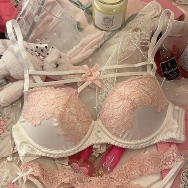 Sexy Dámské Podprsenky Růžové Bezdrátové Podprsenky pro Dívky Roztomilé Krajkové Bez zádové Podprsenky Měkké Prodyšné Spodní Prádlo pro Dámské Podprsenky Krásná Záda