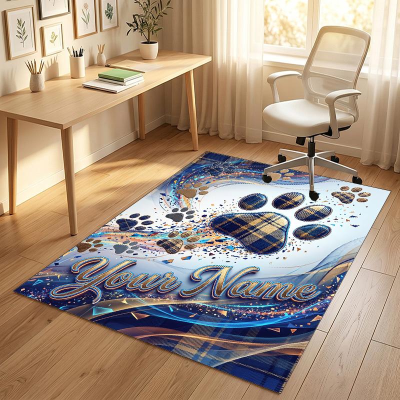 Dog Theme Crystal Velvet Rug Personalized Custom Name Text Soft Floor Mat Home Decor