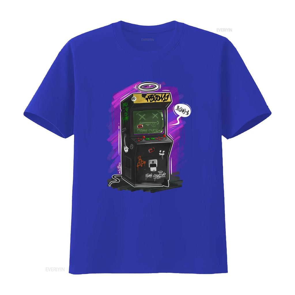Old Arcade Machine T Shirt Design Video Games Lovers Cool Retro Gaming Art  Vintage Washed Breathable Homme Versatile Stretched