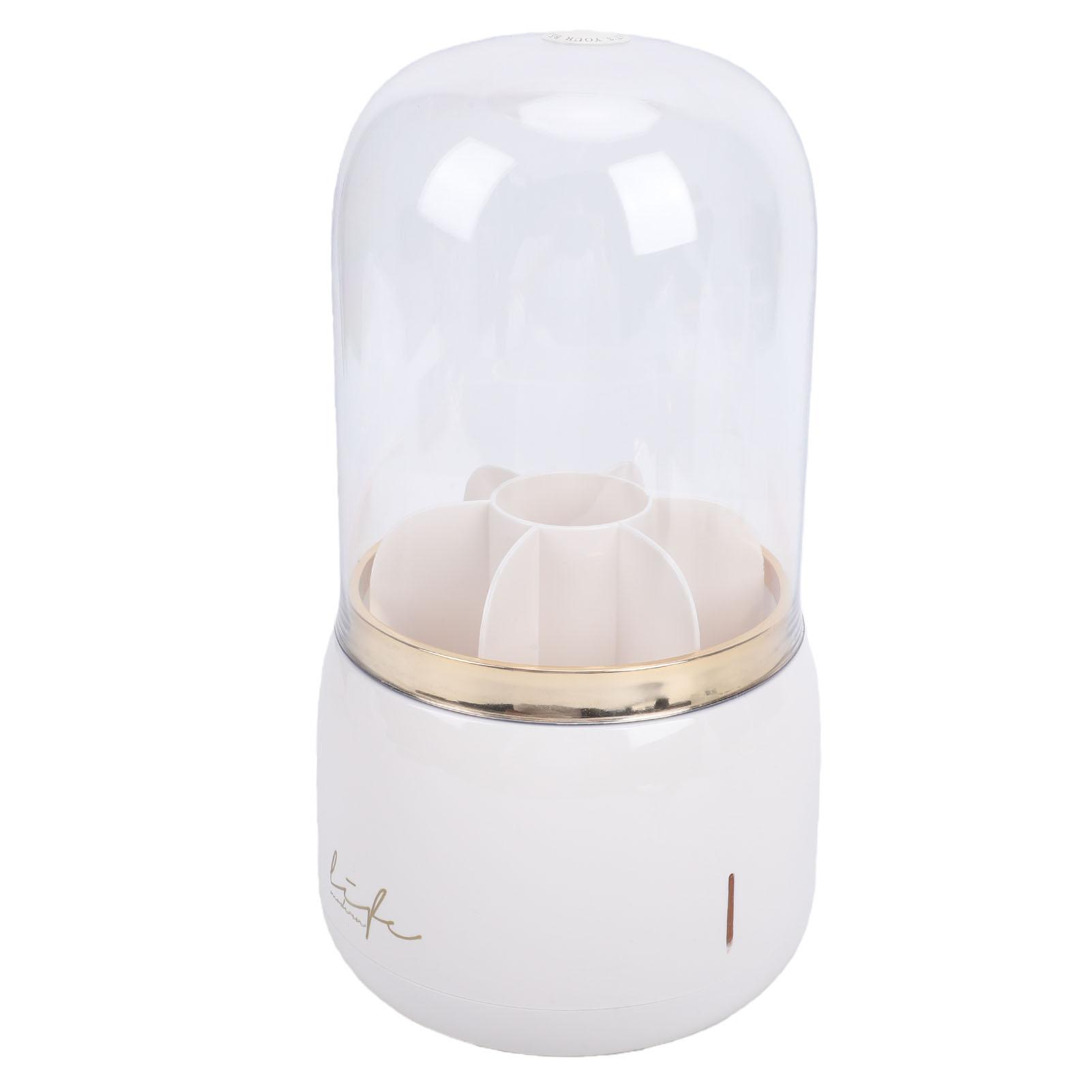 Makeup Brush Holder Organizer with Lid 360 Degree Rotating Base 7 Compartment Storage Vanity Brush Organizer White