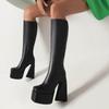 2025 Cizme de iarnă până la genunchi pentru femei, cu toc gros conic super profilat, slip-on elastic, cu platformă înaltă, cu fermoar lateral, interior de pluș