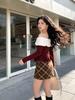 Fei Yuan Plaid Belted Red Skirt - Festive Autumn/Winter Style