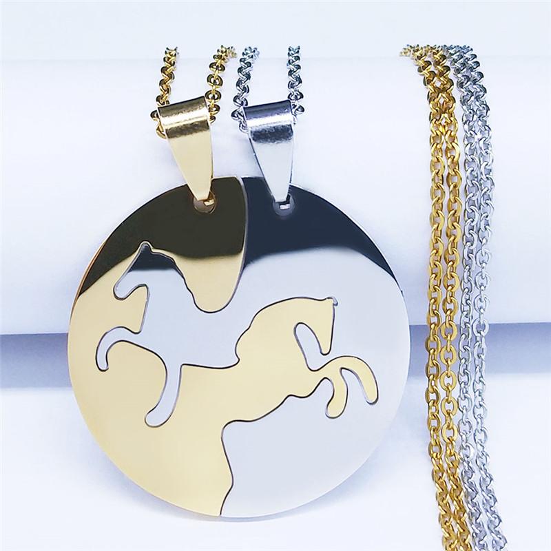 2 Stück Pferd Edelstahl Anhänger Halskette Damen/Herren Tier Paar Halskette BFF Freundschaft Schmuck Geschenk collier N923S01
