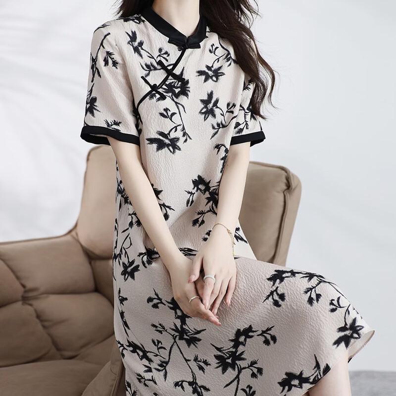 Basic House Women s New Chinese Style Silk Dress 2XL