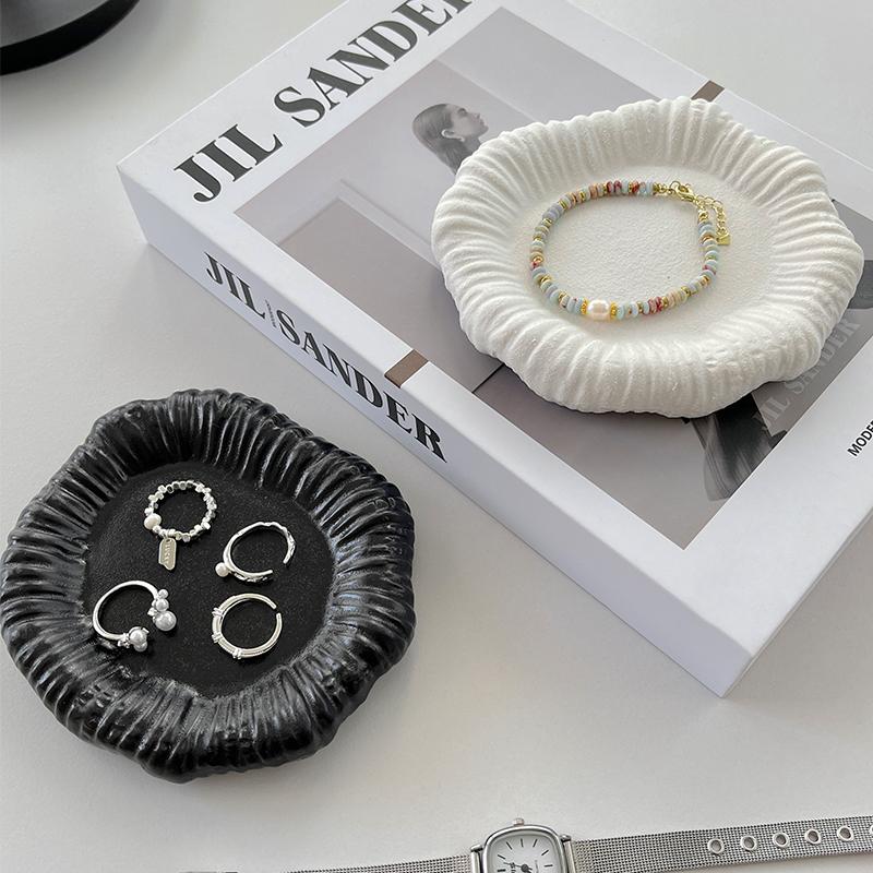 Irregular Circular Frosted Ceramic Jewelry Storage Tray Decoration Bedroom Dressing Table Rings Earrings Bracelets Display Tray
