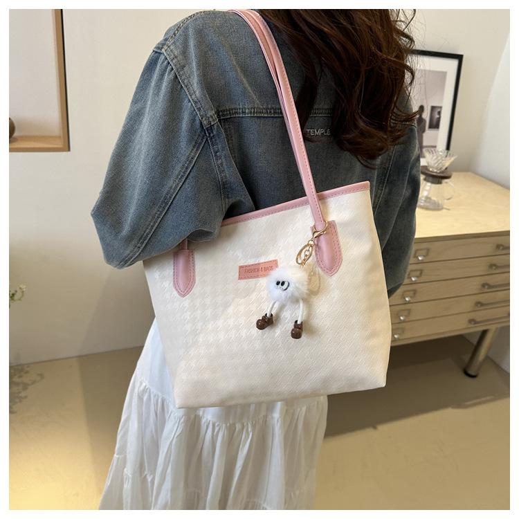 Spacious Faux Leather Tote Bag for Women Stylish Shoulder Handbag with Optional Charm