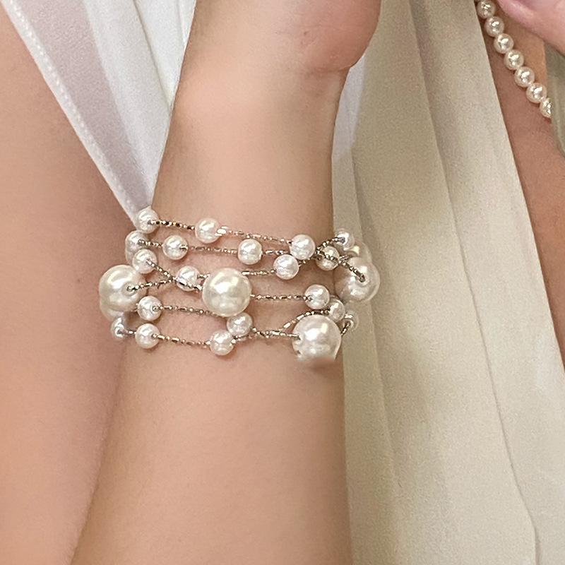 Large and Small Pearl Double-layer Necklace French Light Luxury High-end Sweater Chain Retro Temperament Elegant Necklace