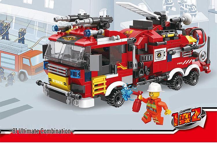 LEGO-Compatible Fire Engine & Firefighter Minifigure Set - 8 Model DIY Assembly for Kids