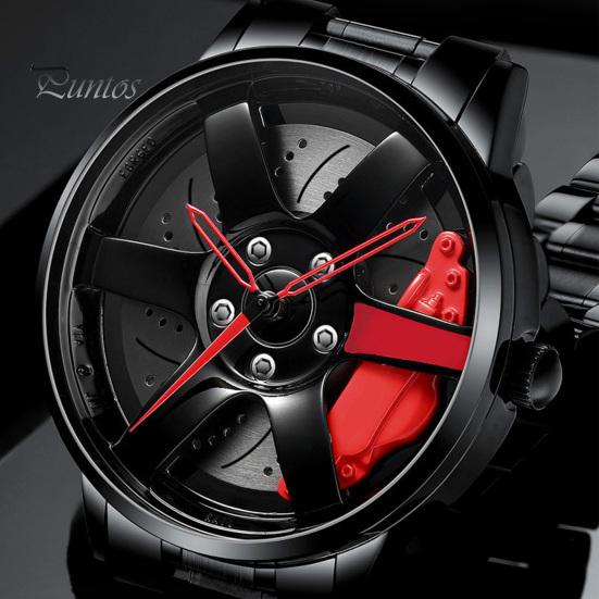 Men Waterproof Sports Car Wheel Hub Design Steel Band Quartz Watch Wristwatch