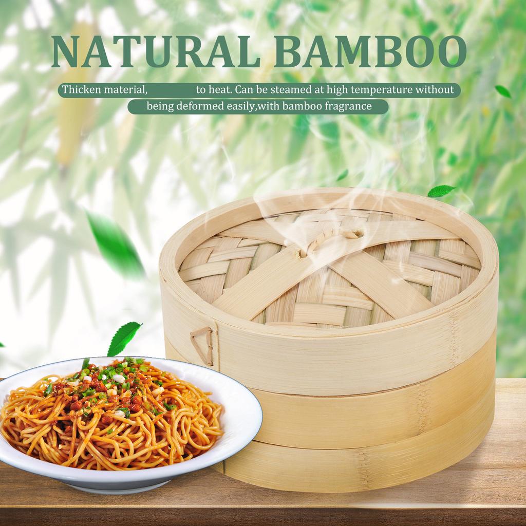 1Set Bamboo Steamer Set Premium Thickened Heat Resistant Kitchen Steamer for Rice Eggs Potatoes Corn Meat Desserts Steam Cooking