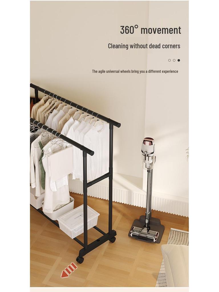 Extra Thick Double Row Vertical Clothes Rack with Wheels for Bedroom Storage