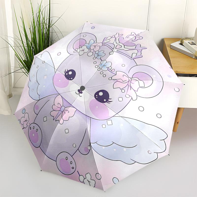 

1pc Angel Bear with Crown Automatic Opening and Closing Fashion Umbrella - Lightweight 3-Fold Design, Suitable for Fans, Travel, Daily Use - Official