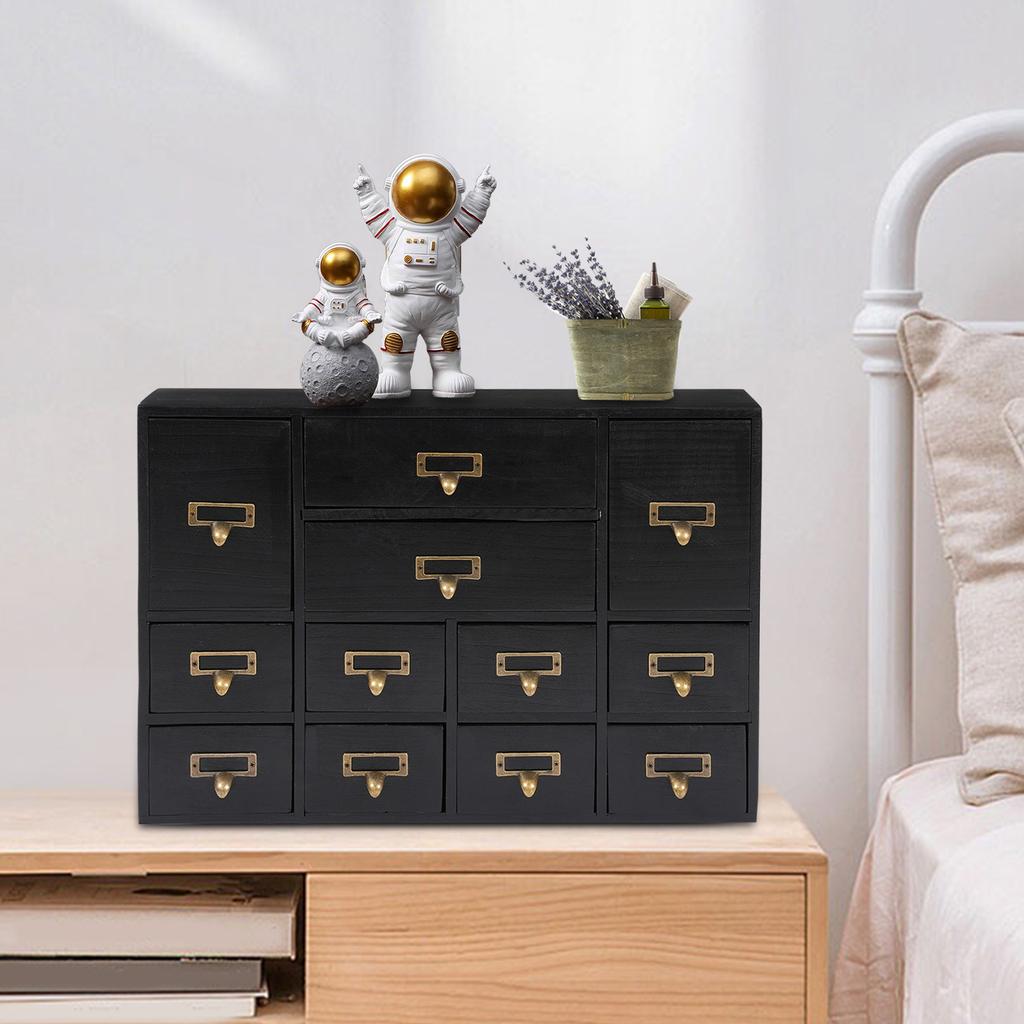 12 Drawers Storage Box,Brown/Black/Pink/Blue Rectangular Drawers Organizer Tabletop 51*10*35cm for Home,Office