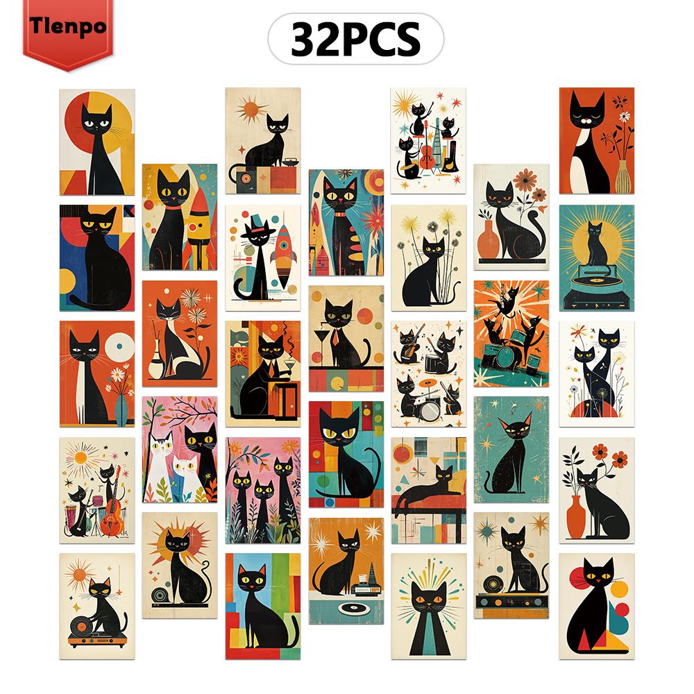 

32 шт., Абстрактная геометрическая открытка с черным котом, Подарок на день рождения/юбилей, Коллекционная, Подходит для подарка, Можно отправить по почте.