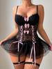 Sexy Suit European and American New Sexy Steel Ring Gathering Temptation Transparent Mesh Bow One-piece Fun