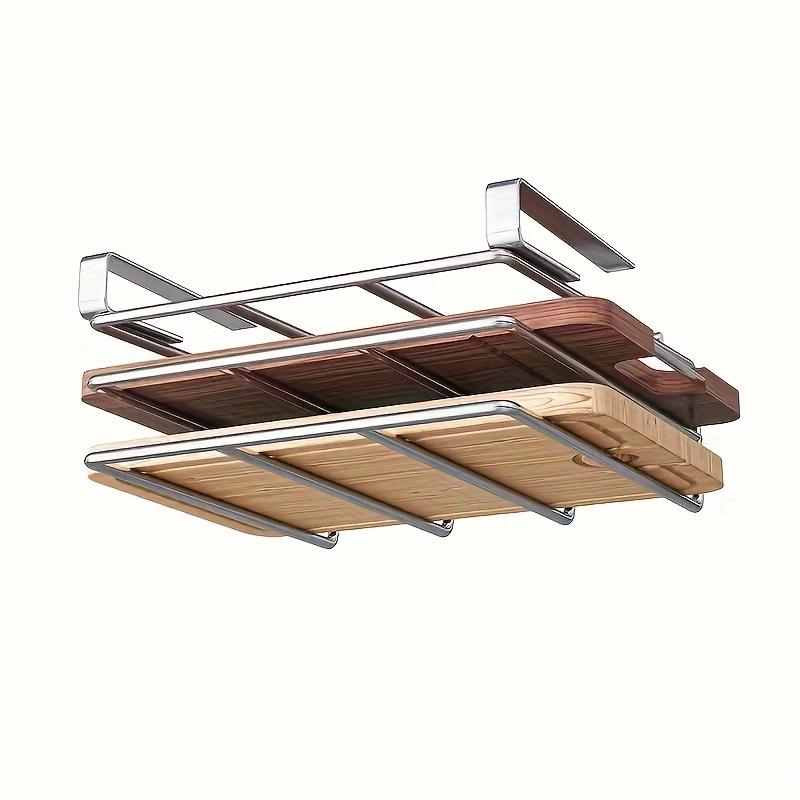 Estante Organizador de Cocina de Acero Inoxidable de Doble Capa para Montar en la Pared con Acentos de Madera - Perfecto para Puertas de Armario, Tablas de Cortar, Tapas de Olla