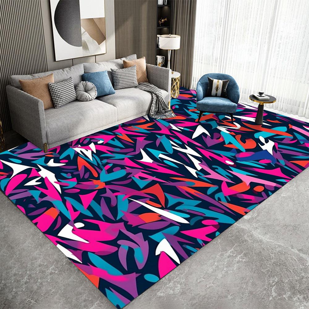 Alfombra Geométrica Retro Wave Varios Estilos Con Patrones Abstractos de Triángulos de Líneas Onduladas Coloridas Alfombra Antideslizante para Decoración de Sala de Estar