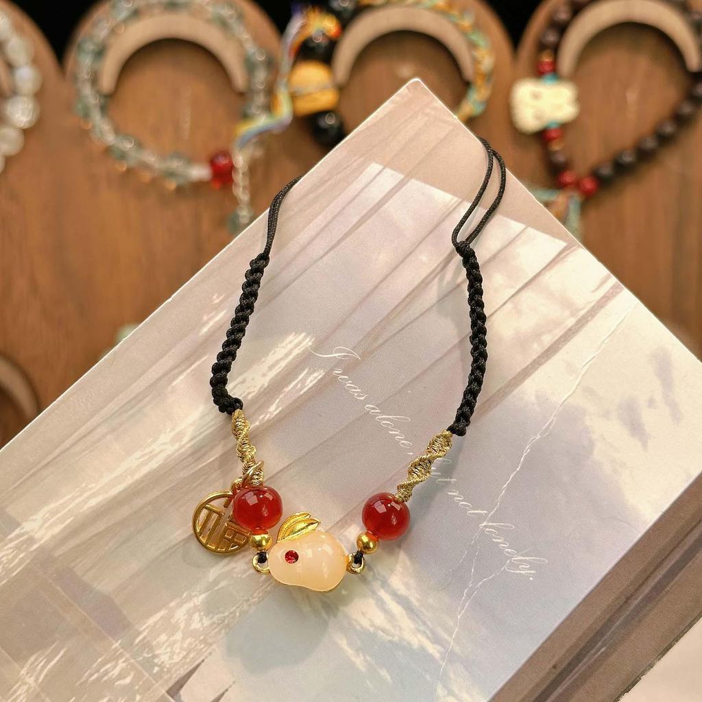 New Year Wealth God Adjustable Red Rope Bracelet - Chinese Style Student Hand Ornament