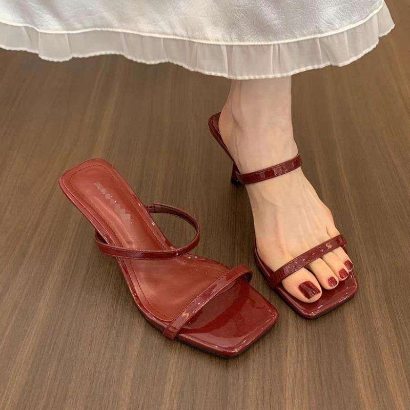 

High-heeled Square-toe Shoes, New Style, Large Size, Summer Flip-flops, Women s Single-toe Sandals 43 червоний