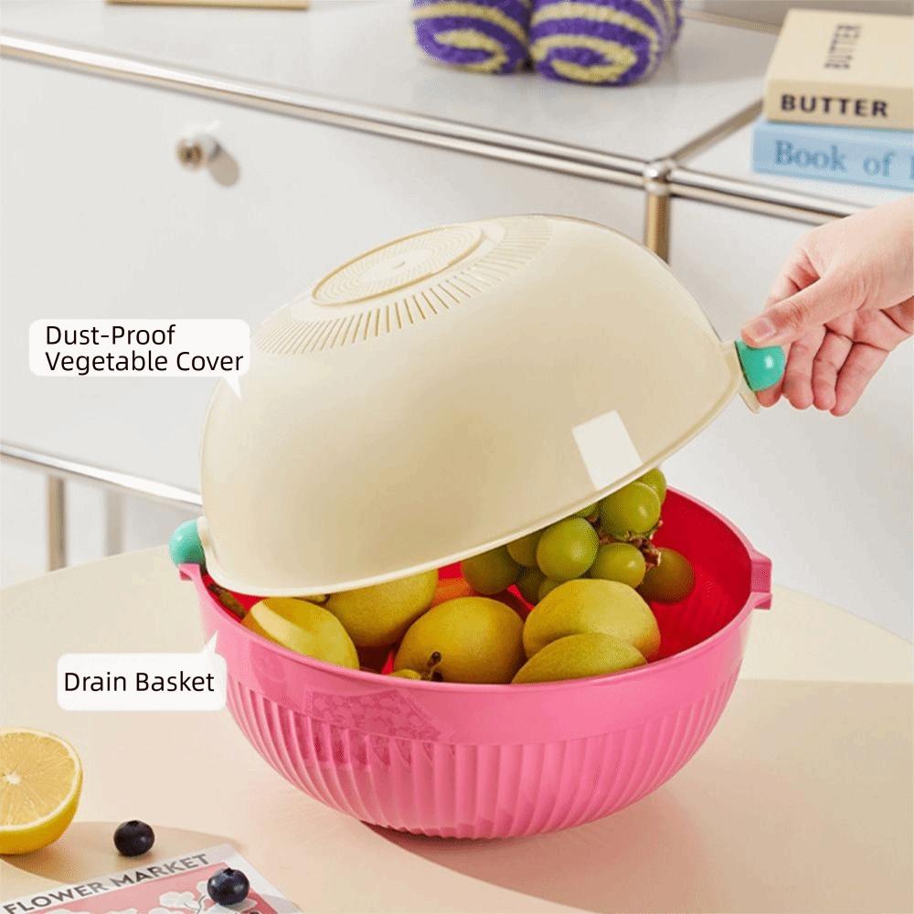 Round Fruit Drainer Basket Set Double Layer Washing Bowl Vegetable Washing Basin  Kitchen Tool