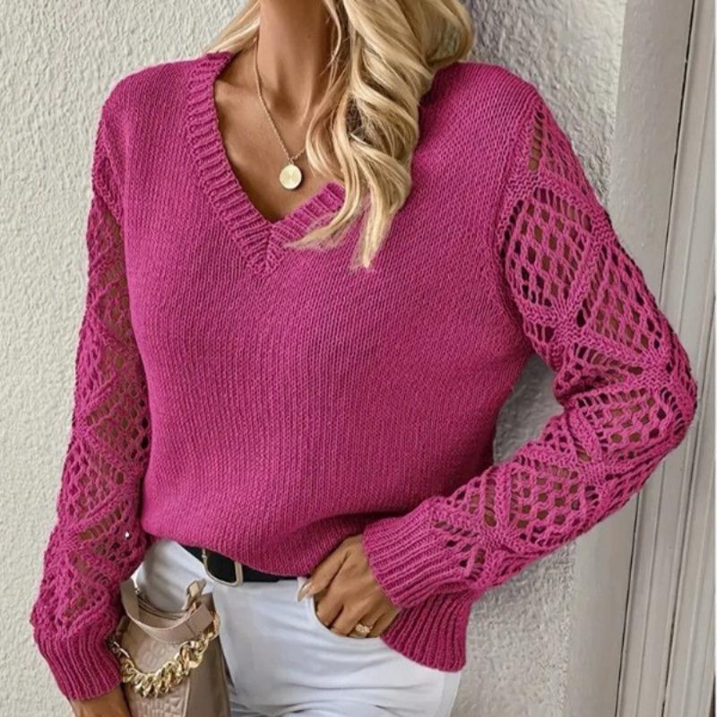 TIFICY Damenmode, lässig, Herbst/Winter, einfarbig, bedruckt, langärmelig, V-Ausschnitt