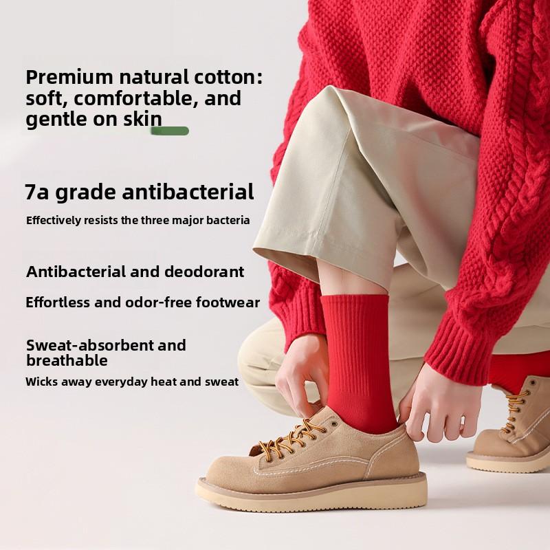 Red Socks, Same Style for Both Men and Women, Mid-length Socks for Autumn and Winter, New Year Socks, Wedding Couple Pair of Red Socks