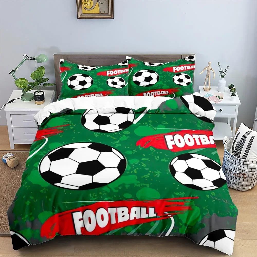 Fotball Dynetrekk King Size Enkelt Svart Hvit Dynetrekk 3D Fotball Sport for Barn Gutter Jenter Polyester Sengesett